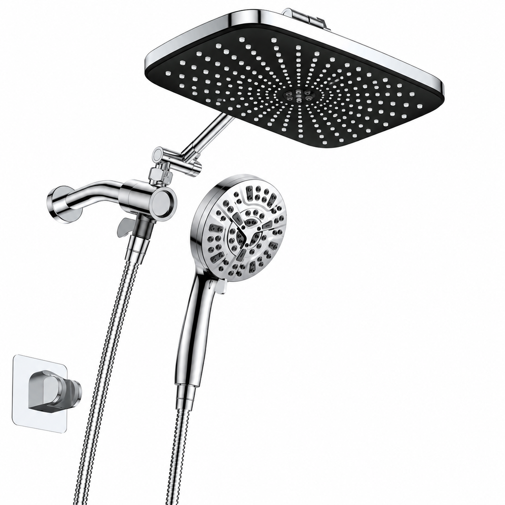 AUHUB rainfall shower combo in chrome – complete set