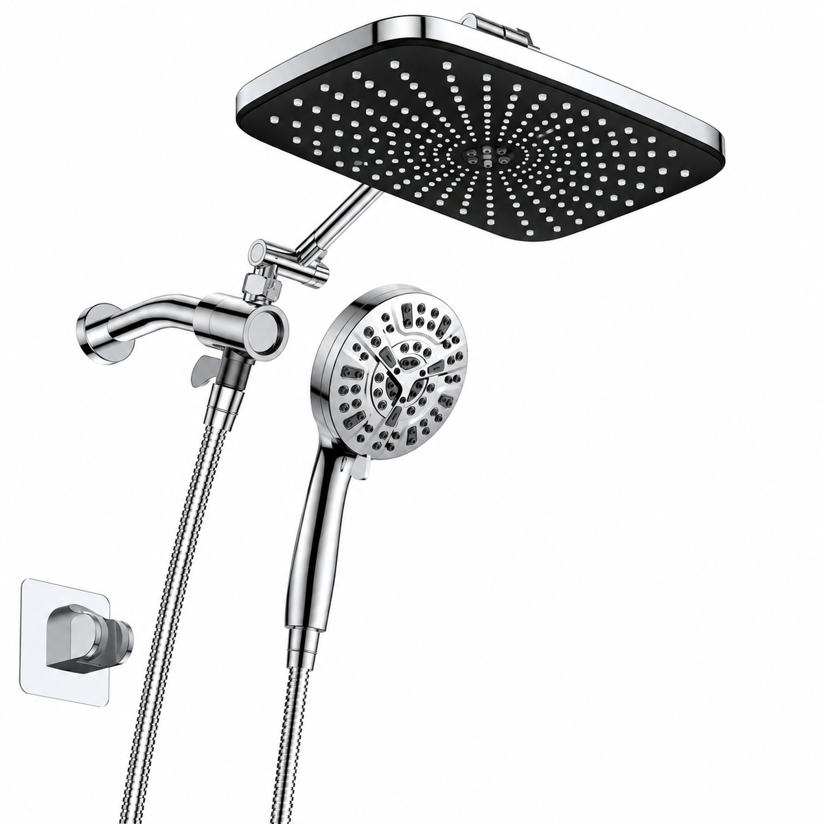 AUHUB rainfall shower combo in chrome – complete set