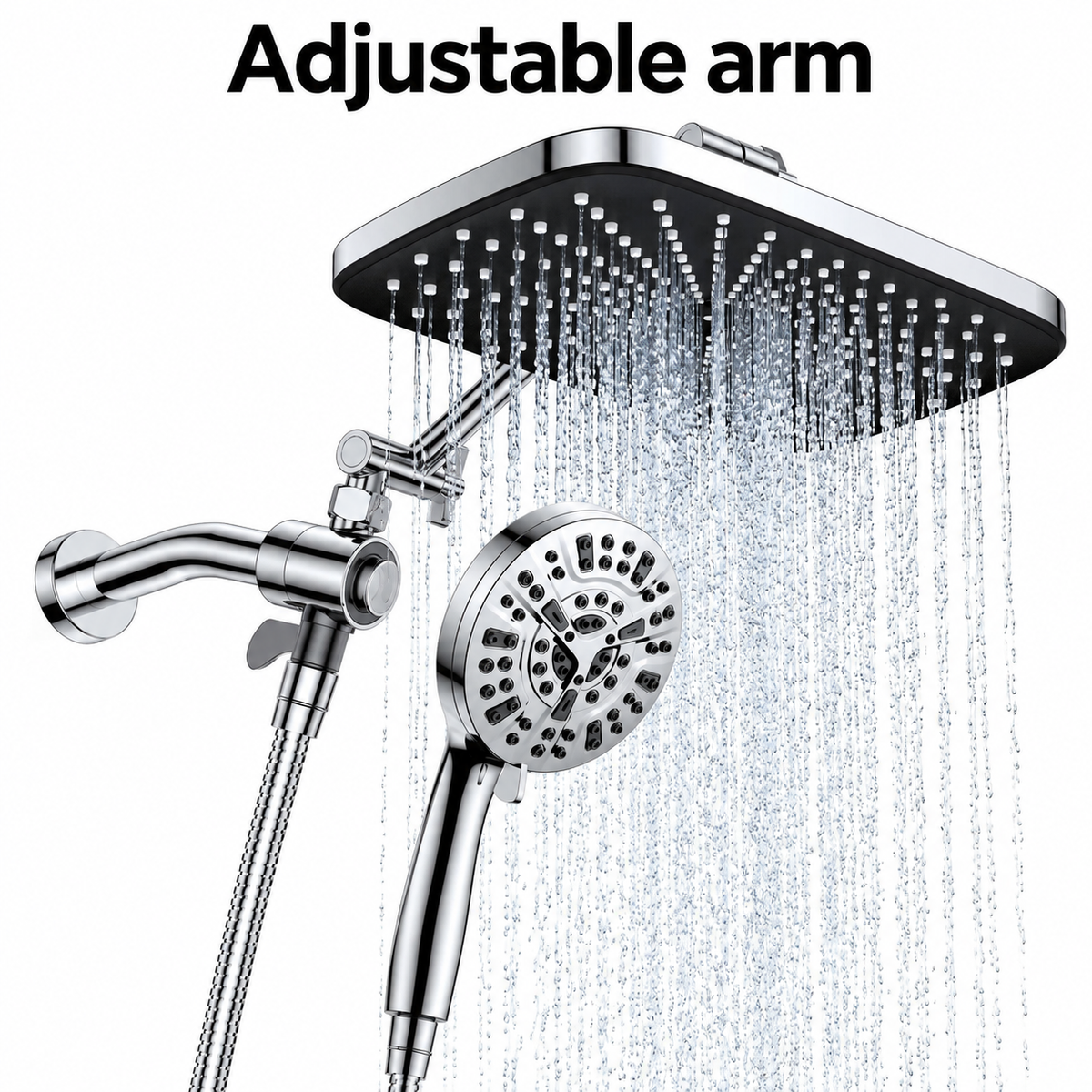 AUHUB rainfall shower combo in chrome – Adjustable arm