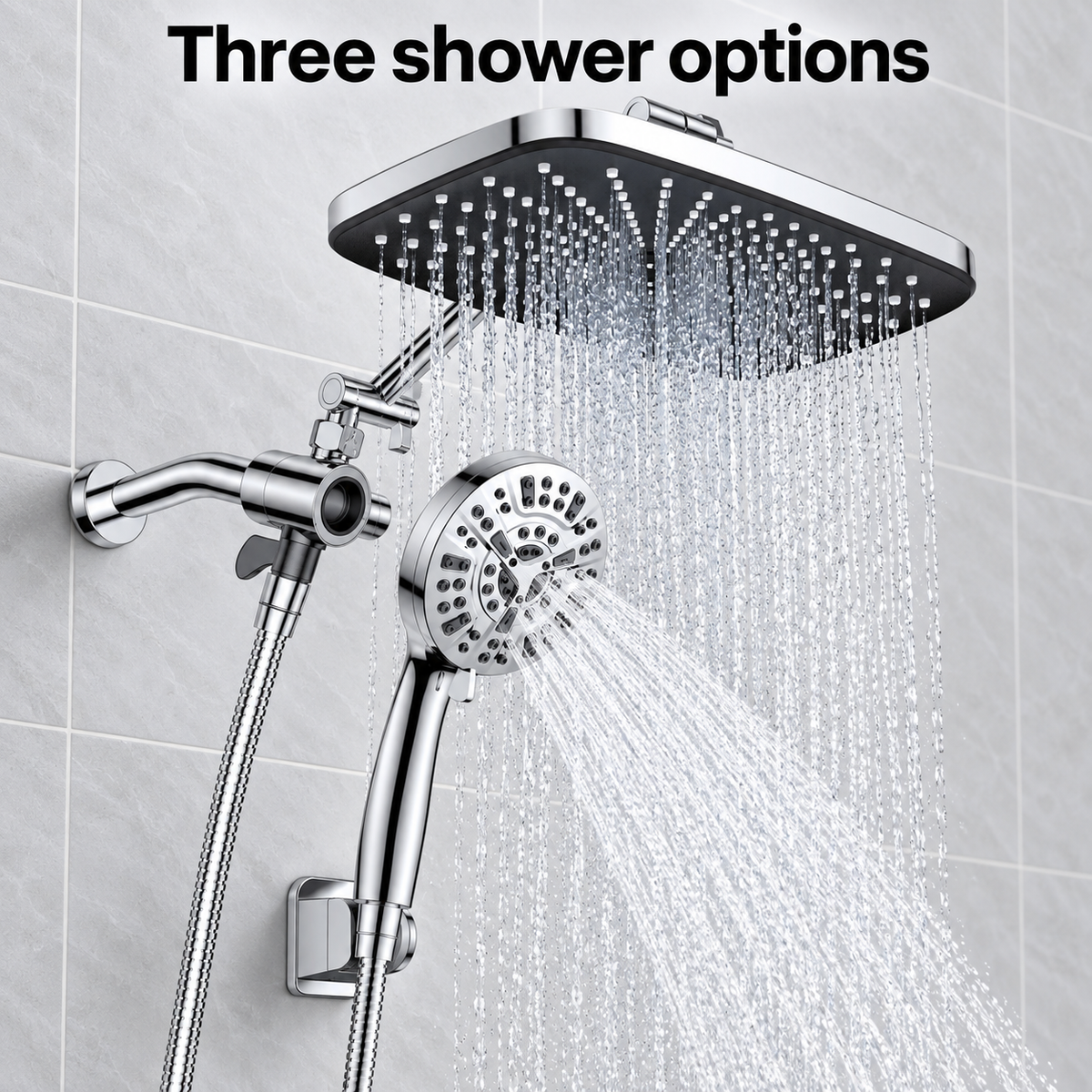 AUHUB rainfall shower combo in chrome – Three shower options