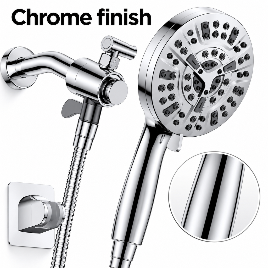 AUHUB rainfall shower combo in chrome – Chrome finish