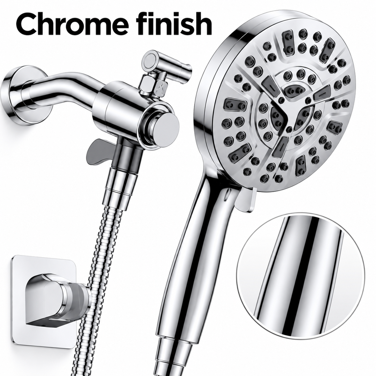 AUHUB rainfall shower combo in chrome – Chrome finish