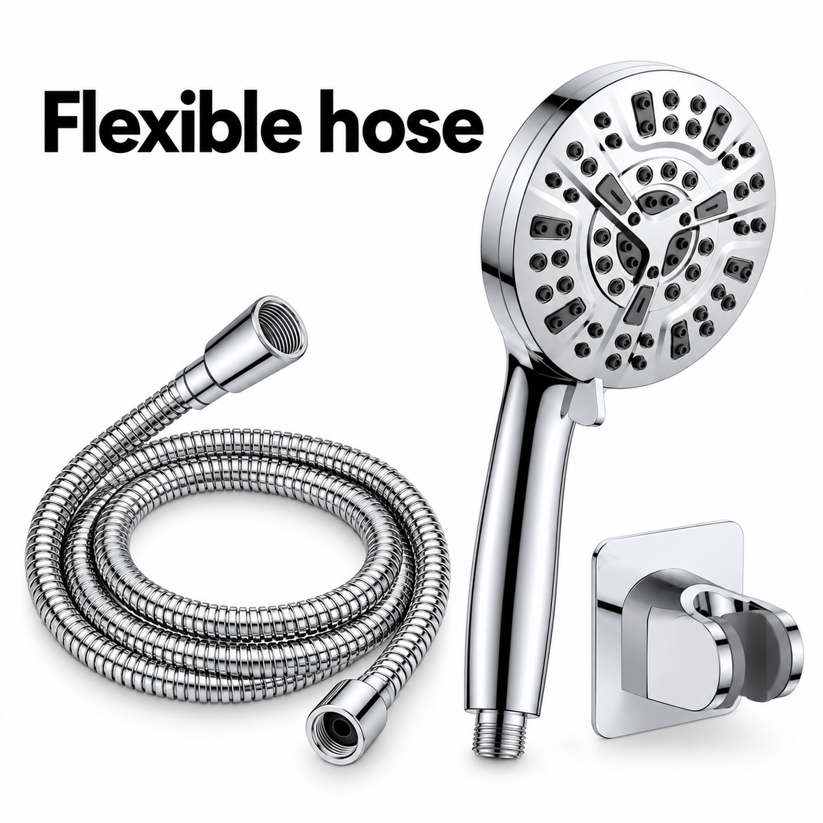 AUHUB rainfall shower combo in chrome – Flexible hose