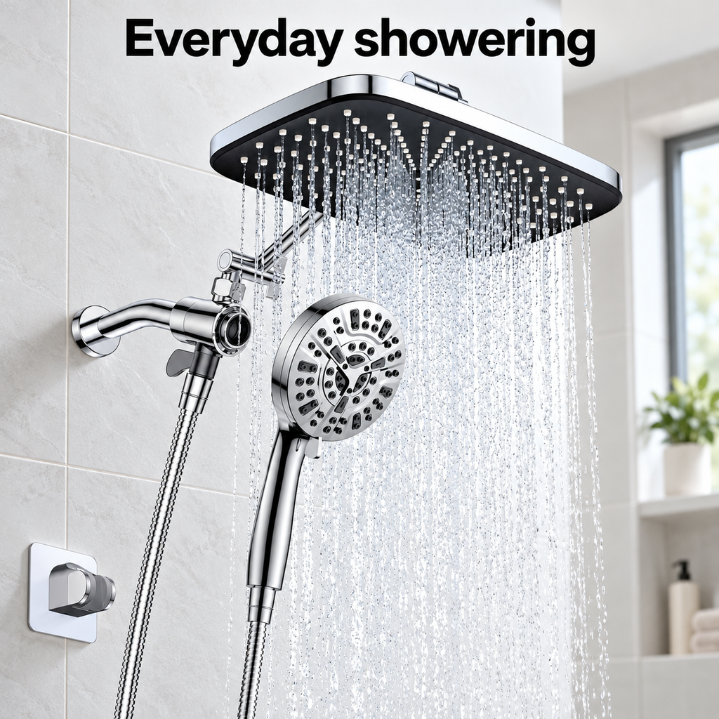 AUHUB rainfall shower combo in chrome – Everyday showering