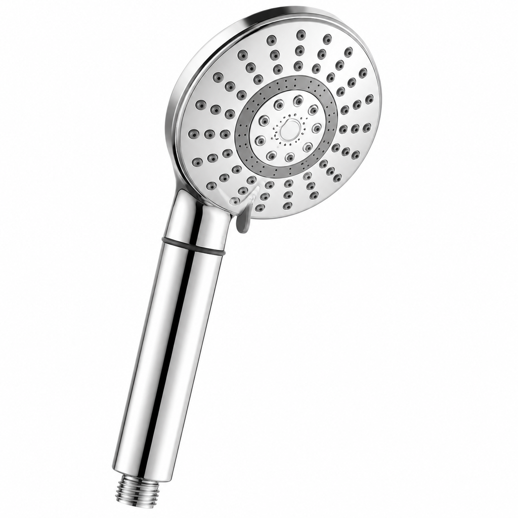AUHUB round chrome handheld shower with integrated long handle filter – product view