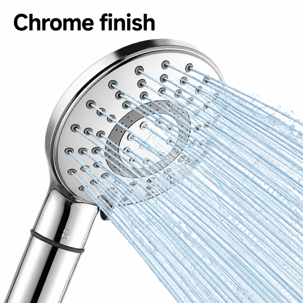 AUHUB round chrome handheld shower with integrated long handle filter – Chrome finish