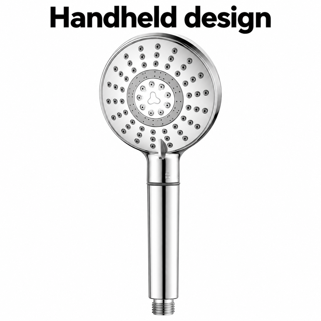 AUHUB round chrome handheld shower with integrated long handle filter – Handheld design