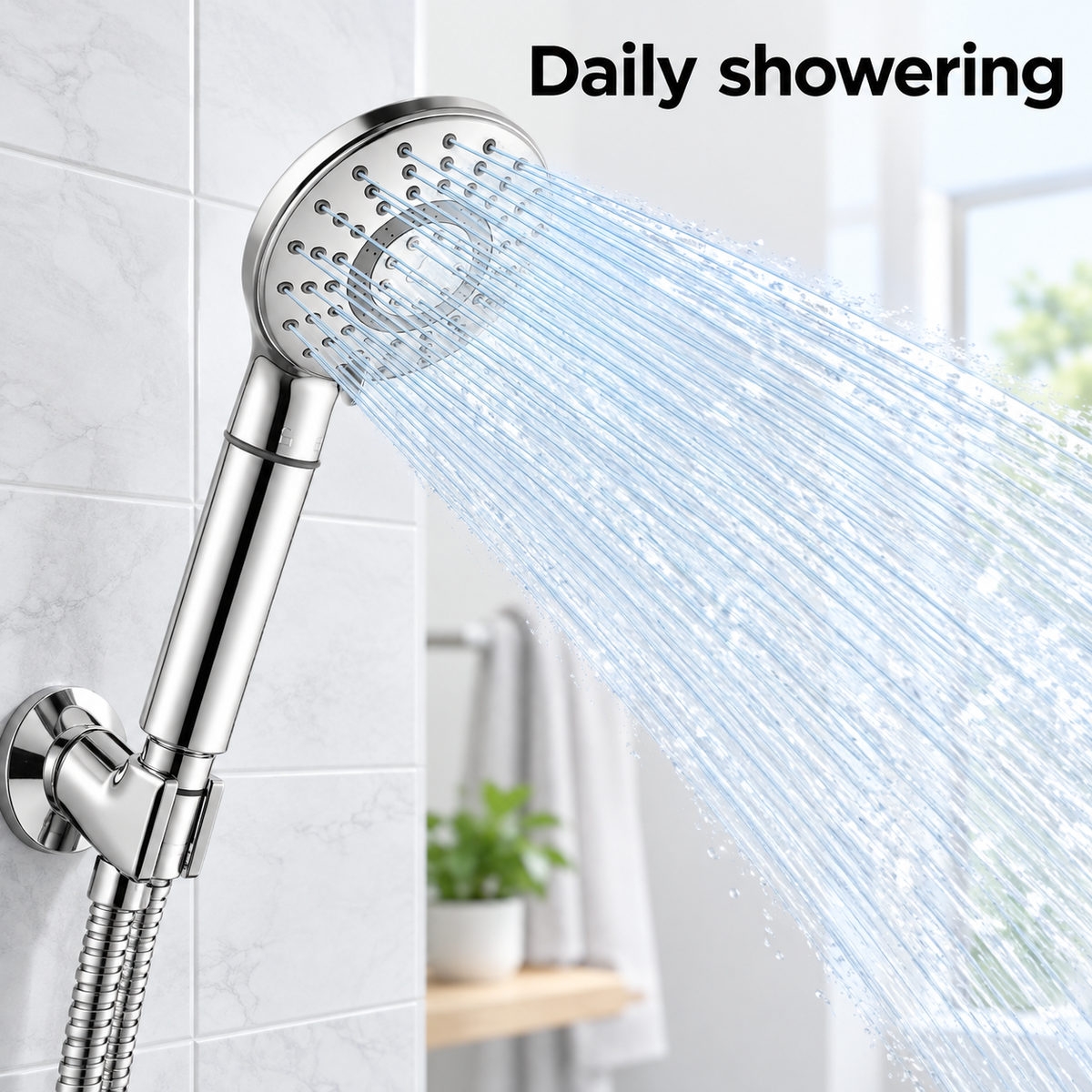 AUHUB round chrome handheld shower with integrated long handle filter – Daily showering