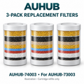 AUHUB-74003: three replacement filter cartridges for AUHUB-73003; illustration, cartridge refills only